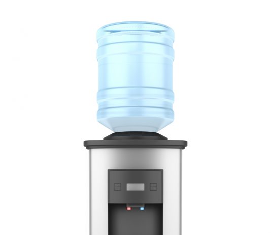 modern metallic water cooler isolated on white background